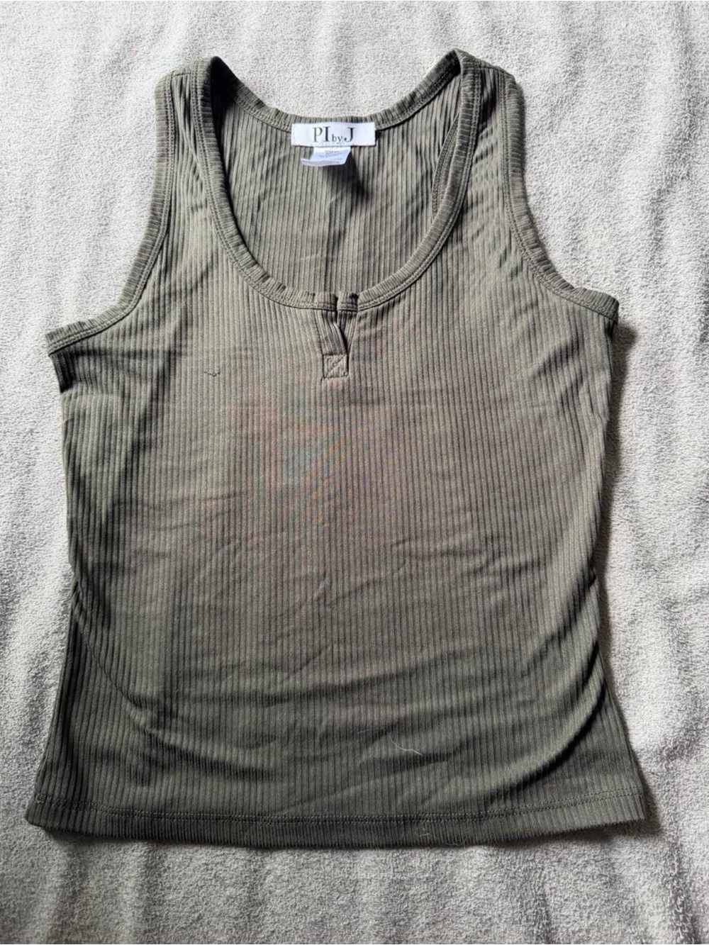 Olive Ribbed Tank Top - Picture 1 of 3